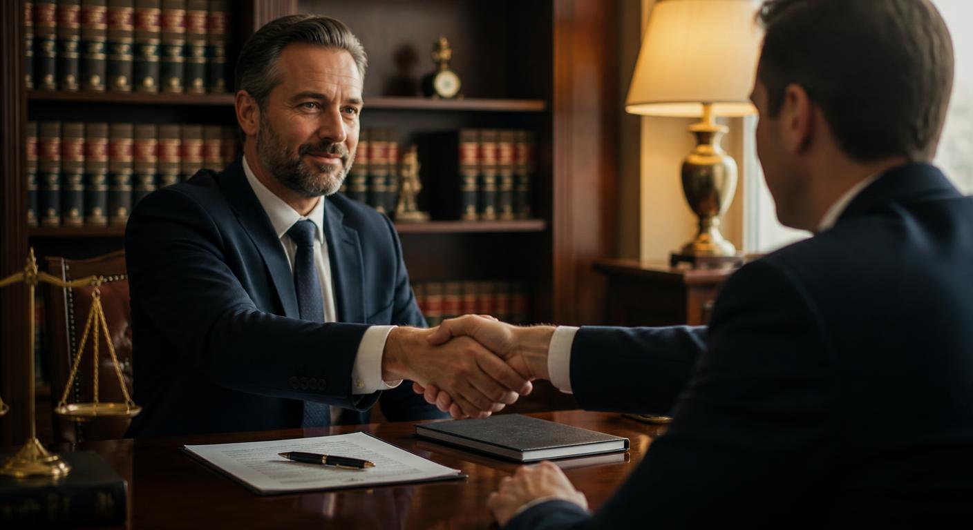 Avvocato che stringe la mano al cliente al termine di una composizione negoziata